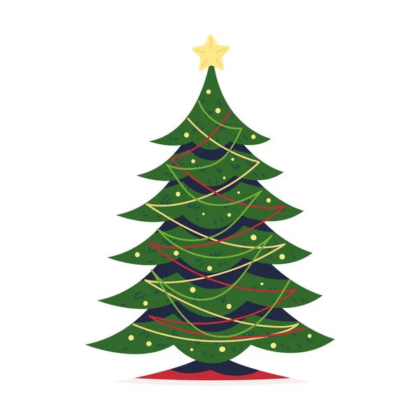 星のアイコンが孤立したクリスマスツリー — ストックベクタ