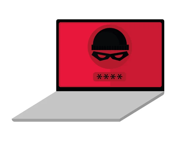 Laptop Hacker Cyber Security Icon — Stock Vector