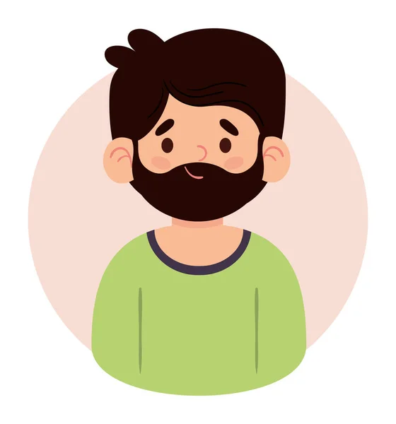 Счастливый Бородатый Парень Аватар Икона Изолирован — стоковый вектор