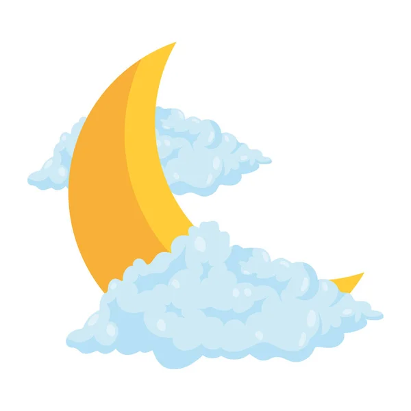 Crescent Moon Clouds Weather Icon Isolated — Stock Vector