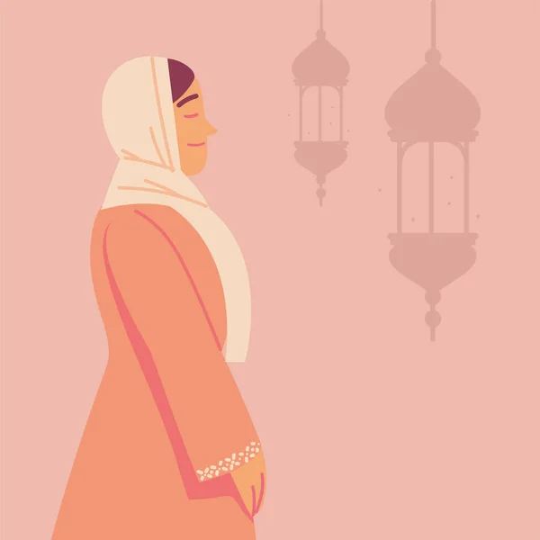 Mulher Árabe Com Hijab Lâmpadas — Vetor de Stock