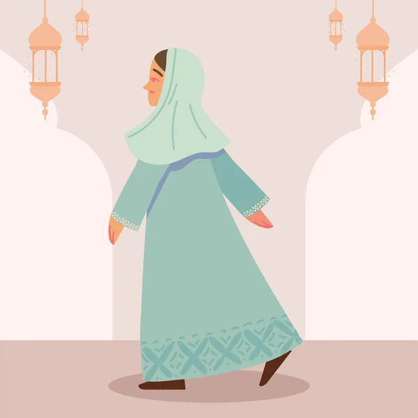 Muslim Woman Character Vector Style — Stock Vector