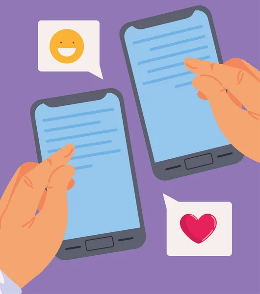 Personas Con Smartphone Que Envían Emoji — Archivo Imágenes Vectoriales