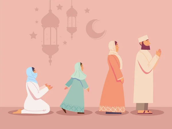 Modlitwa Rodzinę Kulturę Muzułmańską — Wektor stockowy