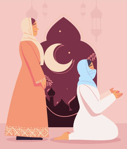 Oração Muçulmano Mulheres Cultura Design —  Vetores de Stock