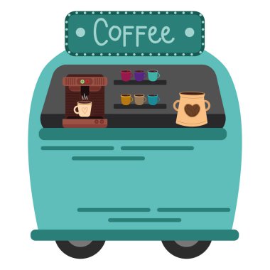 Kahve kamyonu ve makine.