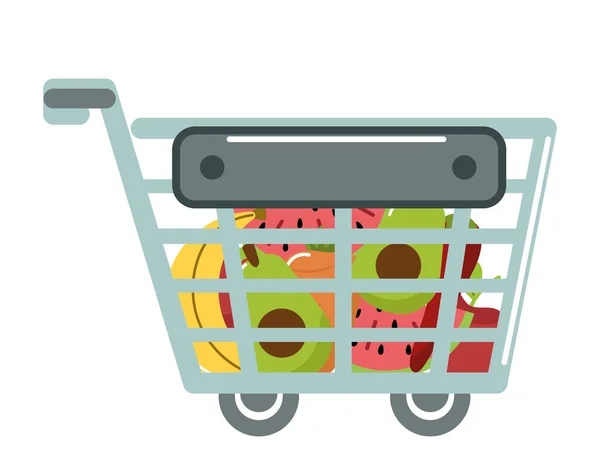 Einkaufswagen Und Lebensmittel Ikone Isoliert — Stockvektor