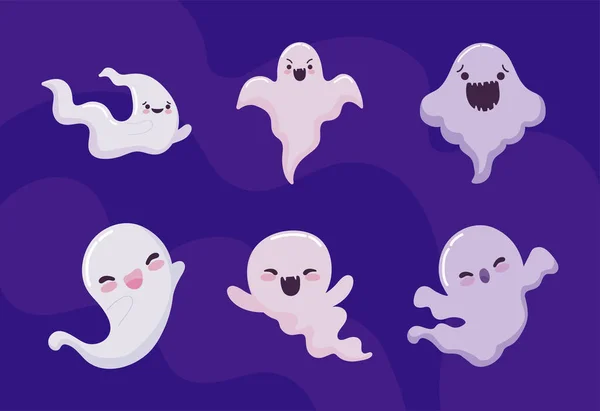 Conjunto Fantasmas Lindo Diseño — Vector de stock