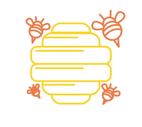 Bienenstock Und Bienen Ikone Linearer Stil — Stockvektor