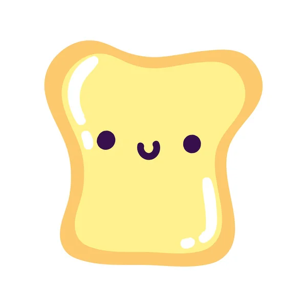 Brood Kawaii Ontbijt Pictogram Geïsoleerd — Stockvector