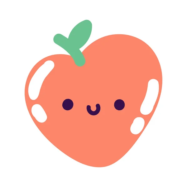 Melocotón Kawaii Icono Aislado — Vector de stock