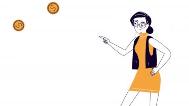 Bozuk paraları olan işveren kadın para animasyonu, 4K video animasyonu
