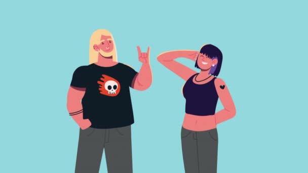 Rockero Hombre Chica Pareja Personajes Animación Video Animado — Vídeo de stock