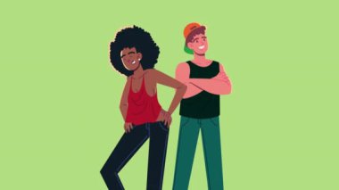 Irklar arası genç çift karakterleri animasyonu, 4k video animasyonu