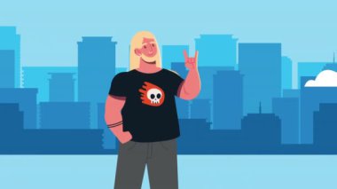 Genç rockçı adam yaşam tarzı karakteri, 4k video animasyonu