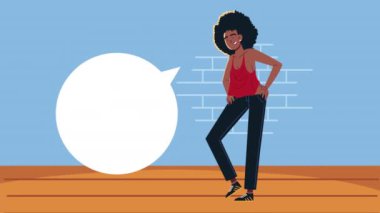 Genç afro kadın ayakta animasyon, 4k video animasyonu