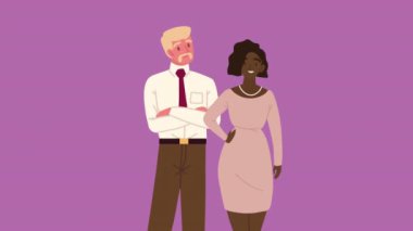 Sarışın ve afro işçiler çift animasyonu, 4k video animasyonu