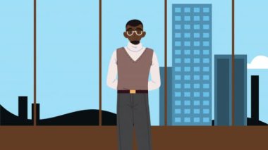 Afro iş adamı işçi karakter animasyonu, 4k video animasyonu