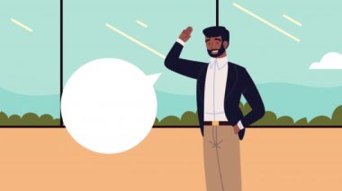 sakallı iş adamı karakteri animasyonu, 4k video animasyonu