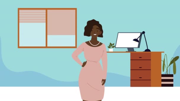 Afro Empresaria Trabajador Personaje Animación Video Animado — Vídeos de Stock