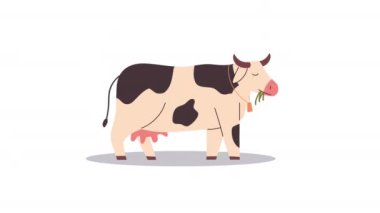 Çiftçi inek hayvan karakteri animasyonu, 4k video animasyonu