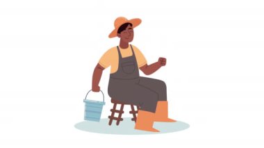 Kova animasyonlu erkek çiftçi, 4k video animasyonu