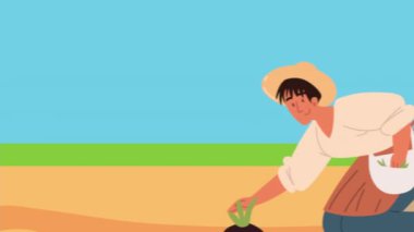 Erkek çiftçi karakter animasyonu, 4k video animasyonu