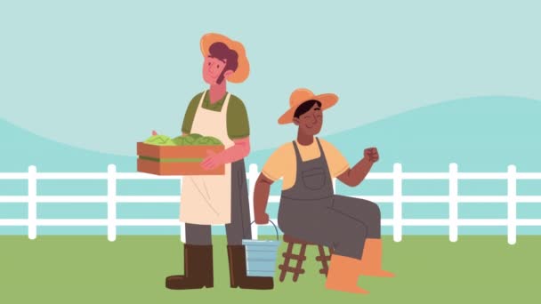 Két Férfi Farmer Dolgozó Karakter Videó Animált — Stock videók