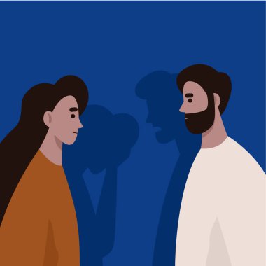 Karı koca arasındaki anlaşmazlık. Aile içi şiddet ve istismar. İkna edici. Boşanma. Düz vektör illüstrasyonu.