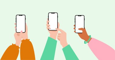 Boş ekranlı akıllı telefon kullanan kadın elleri. Cep telefonu tutan kadın..