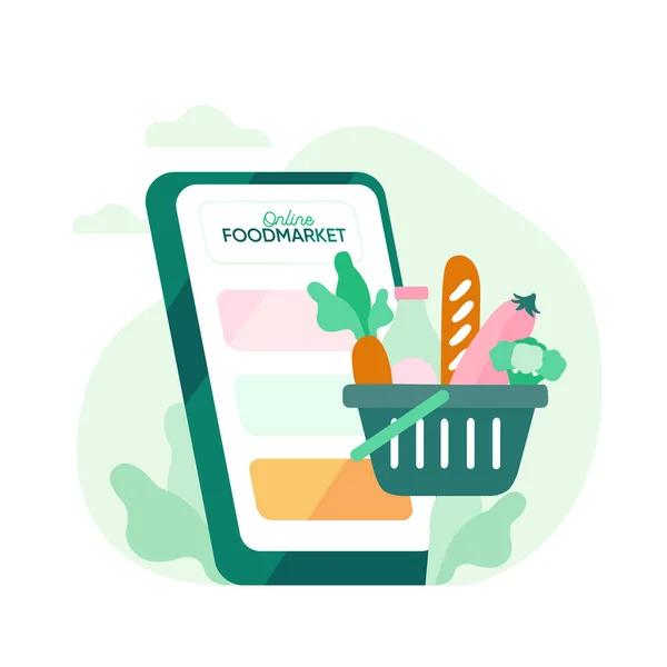 Çevrimiçi yemek siparişi, yemek teslimatı konsepti, yemek septi ve akıllı telefon..