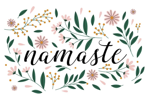 Namaste çiçek arkaplanlı kaligrafik metin.