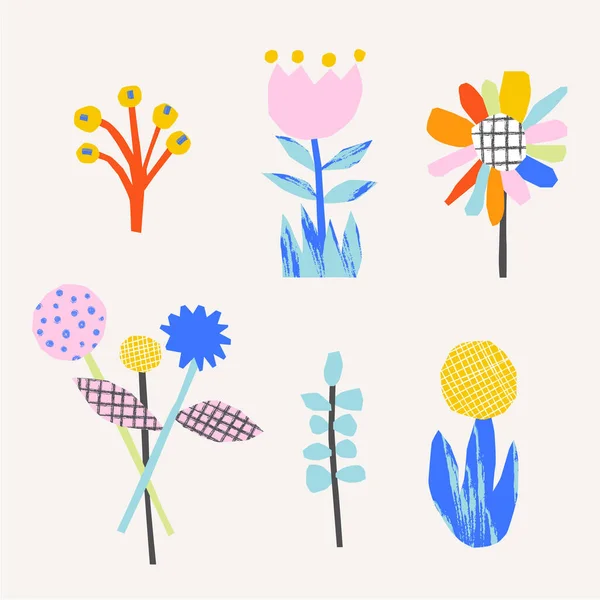 有可爱花朵的简单图案 摘要植物背景 用于设计 面料和印刷品的矢量插图 剪纸插图风格 — 图库矢量图片