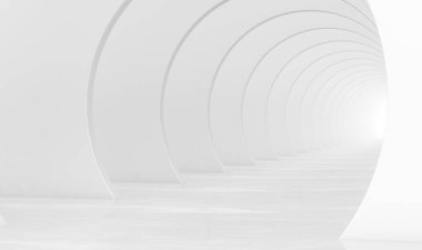 Soyut beyaz yuvarlak tünel. Modern Fütürist Geometrik Arkaplan. 3d resimleme.
