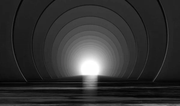 Abstract Dark Circular Tunnel Modern Futuristic Geometric Background Rendering Illustration — Foto Stock