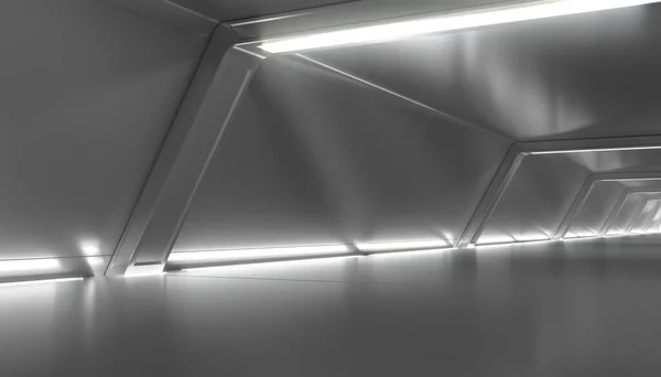 Absztrakt Futurisztikus Folyosó Belsőépítészet Jövőbeli Alagút Fényháttérrel Űrhajó Sci Koncepció — Stock Fotó