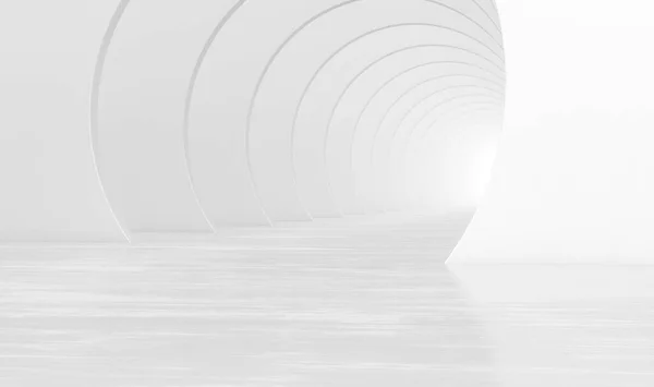摘要白色圆形隧道 现代未来派几何背景 3D渲染说明 — 图库照片