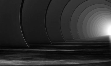 Soyut koyu dairesel tünel. Modern Fütürist Geometrik Arkaplan. 3d resimleme.