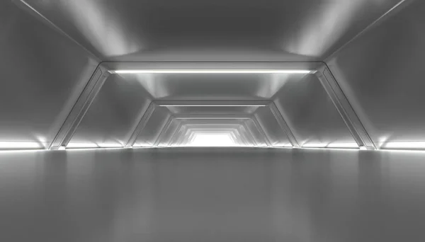 Abstract Futuristic Corridor Interior Design Future Tunnel Light Background Spaceship — Stock Photo, Image