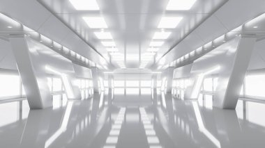 Soyut Fütürist Boş Oda. Bilimkurgu hi teknoloji koridoru. Gelecek Teknolojisi konsepti. 3d oluşturma