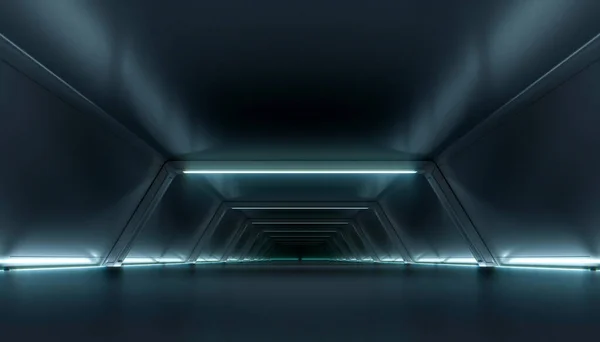 Abstrakt Futuristisk Mörk Korridor Inredning Framtida Tunnel Med Ljus Bakgrund — Stockfoto