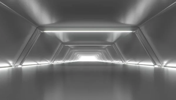 Abstract Futuristic Corridor Interior Design Future Tunnel Light Background Spaceship — Stock Photo, Image