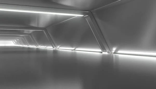 Abstract Futuristic Corridor Interior Design Future Tunnel Light Background Spaceship — Stock Photo, Image
