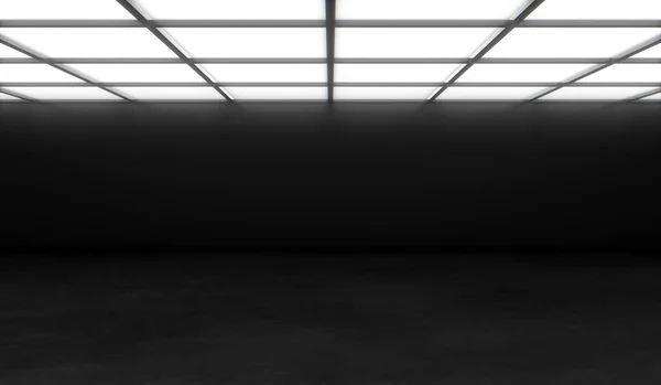 Modern Boş Salon Beton Zemin Siyah Duvar Üzerinde Işıklar Olan — Stok fotoğraf
