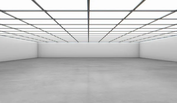 Bílá Prázdná Hala Černou Zdí Betonovou Podlahou Nahoře Světlem Vykreslování — Stock fotografie