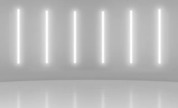 Abstract Futuristische Minimalistische Muurscène Met Verticaal Gloeiende Neonverlichting Product Weergave — Stockfoto