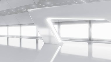Soyut Fütürist Boş Oda. Bilimkurgu hi teknoloji koridoru. Gelecek Teknolojisi konsepti. 3d oluşturma