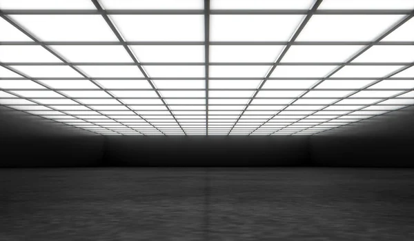 Modern Boş Salon Beton Zemin Siyah Duvar Üzerinde Işıklar Olan — Stok fotoğraf
