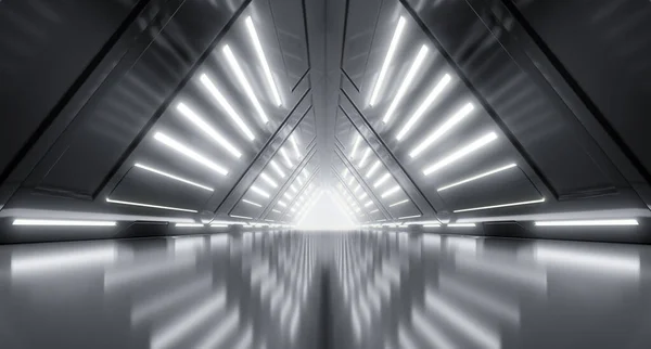 Futuristische Cyber Tunnel Sci Dark Lights Korridor Innenarchitektur Triangle Metal — Stockfoto