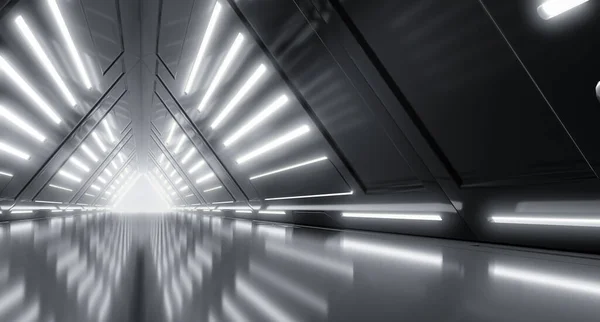 Gelecekçi Siber Tünel Bilim Kurgu Karanlık Işıklar Koridor Tasarımı Triangle — Stok fotoğraf
